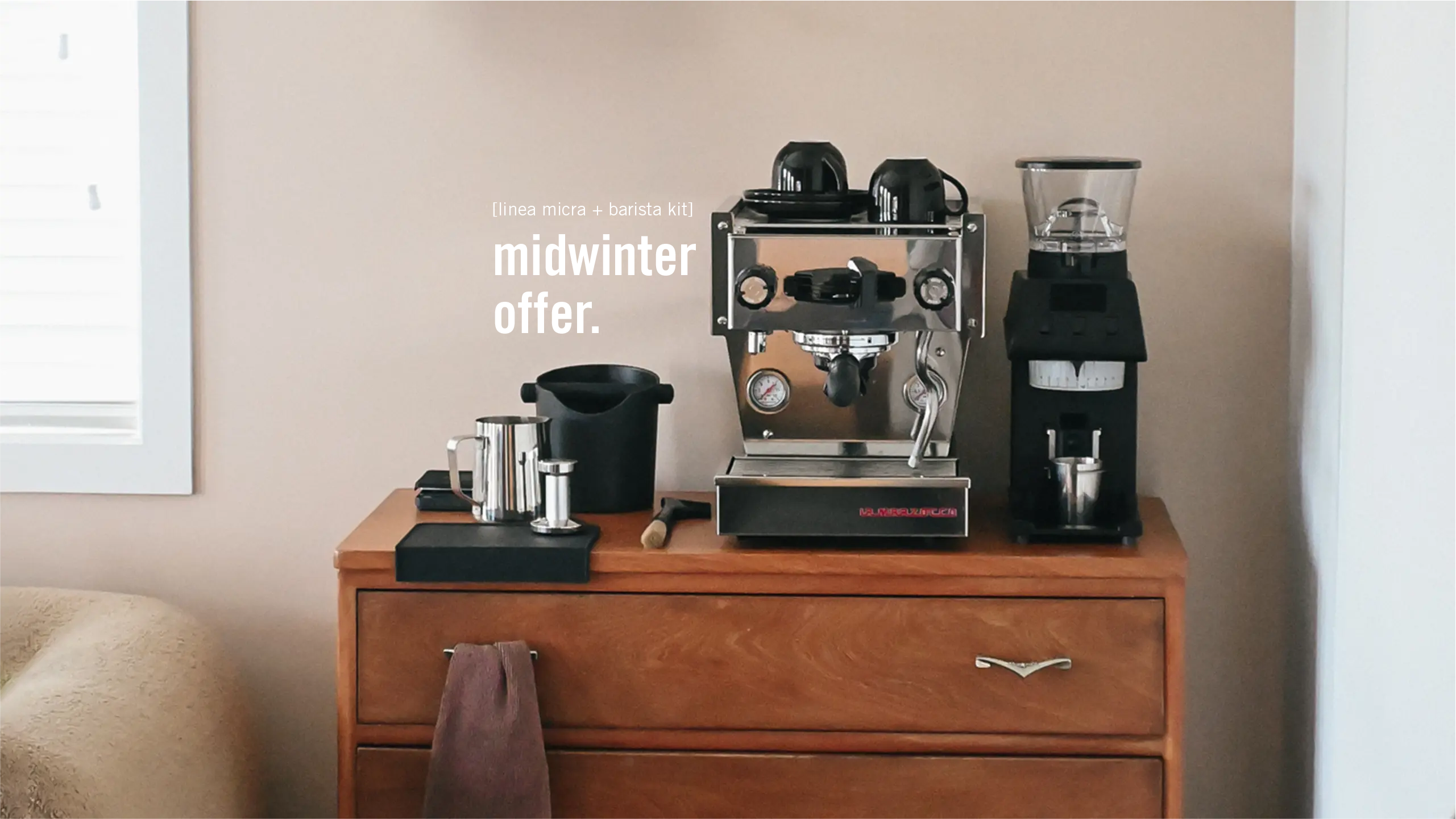 Midwinter offer blog image with linea micra and barista setup